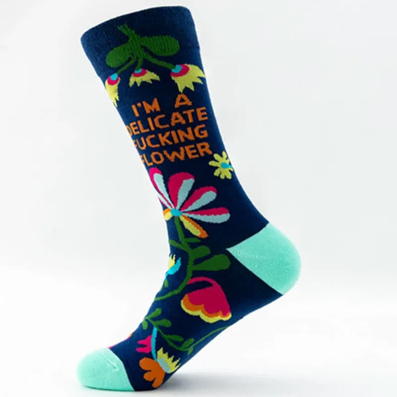 Plusock Funny Colorful Floral Pattern Quarter Socks(5 Pairs) - image 7