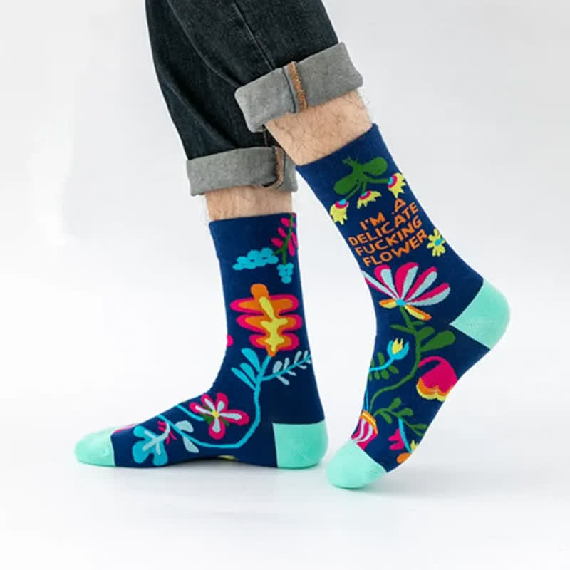 Plusock Funny Colorful Floral Pattern Quarter Socks(5 Pairs) - image 1