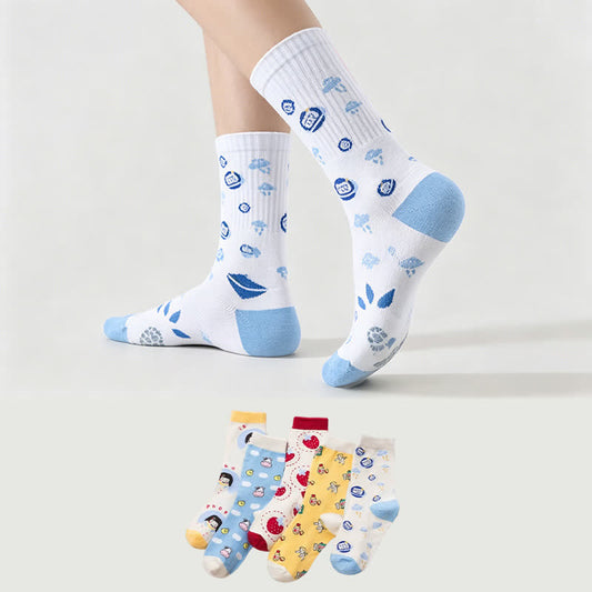 Plusock Sweet Cute Pattern Daily Quarter Socks (5 Pairs) - image 0