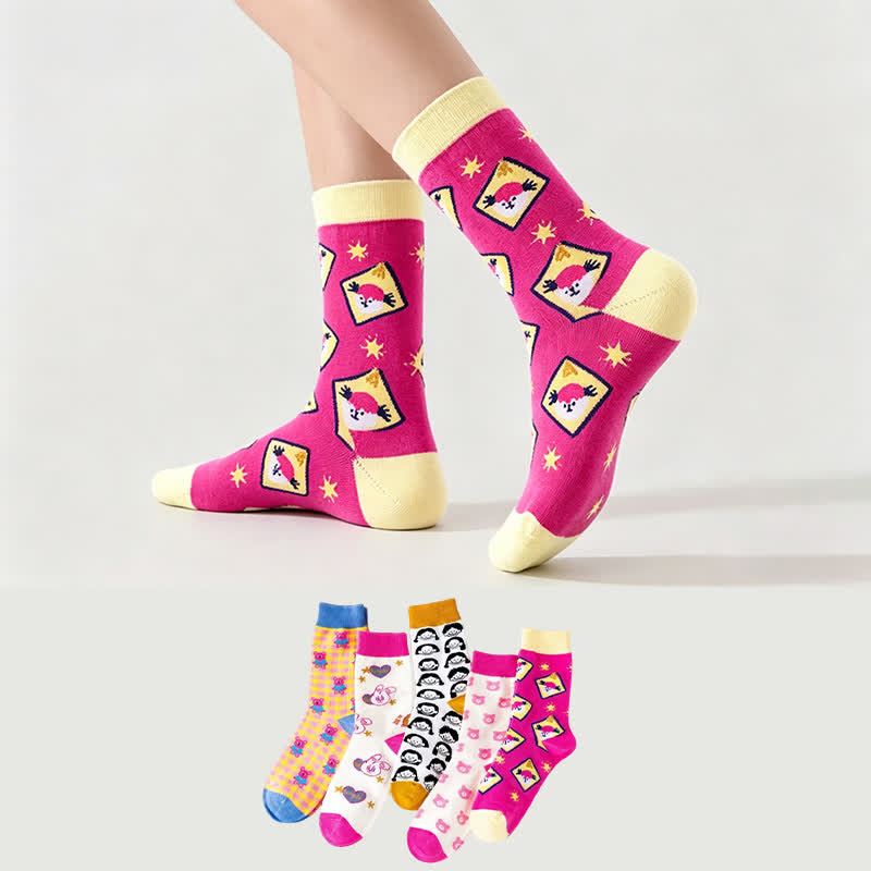 Plusock Sweet Cartoon Quarter Socks (5 Pairs) - image 0
