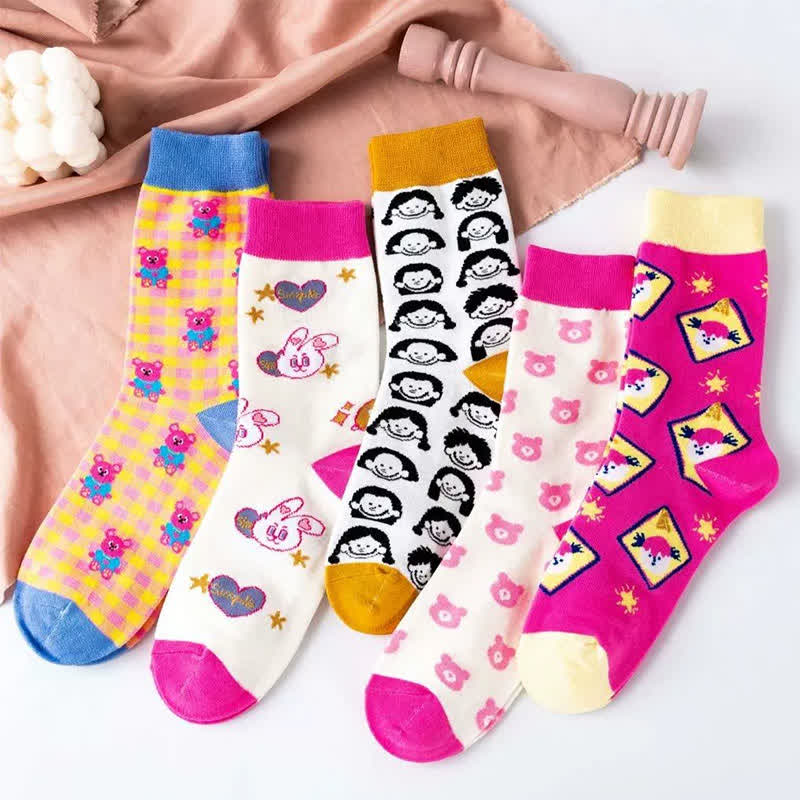 Plusock Sweet Cartoon Quarter Socks (5 Pairs) - Multicolor - EU35-41(US2-7.5) - image 1