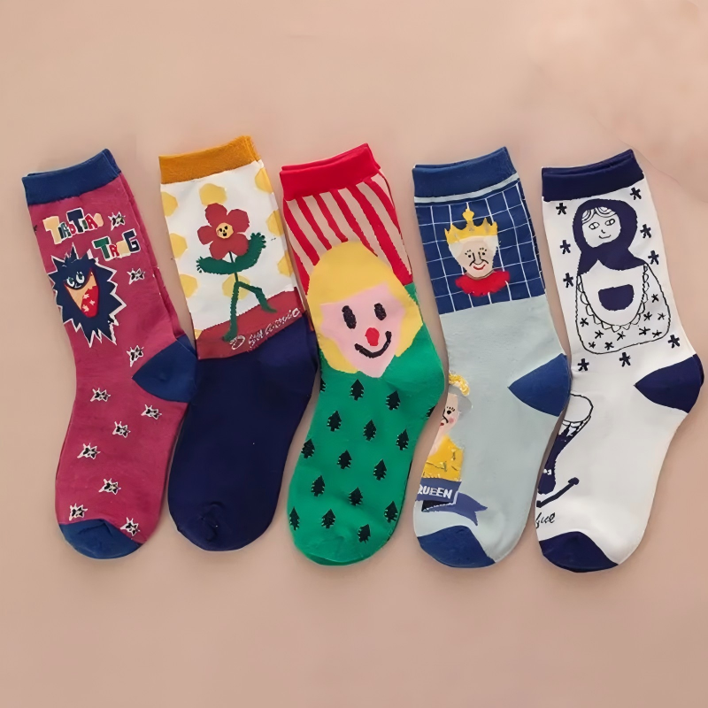 Plusock Fun Graphic Quarter Socks(5 Pairs) - Multicolor - EU35-41(US2-7.5) - image 1