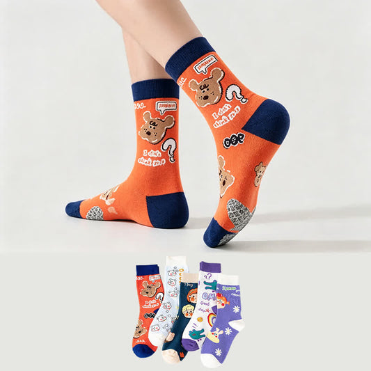 Plusock Cute Bear Print Quarter Socks(5 Pairs) - image 0