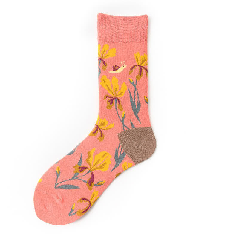 Plusock Floral Colorblock Quarter Socks(5 Pairs) - Pink - EU36-43(US3-9) - image 1