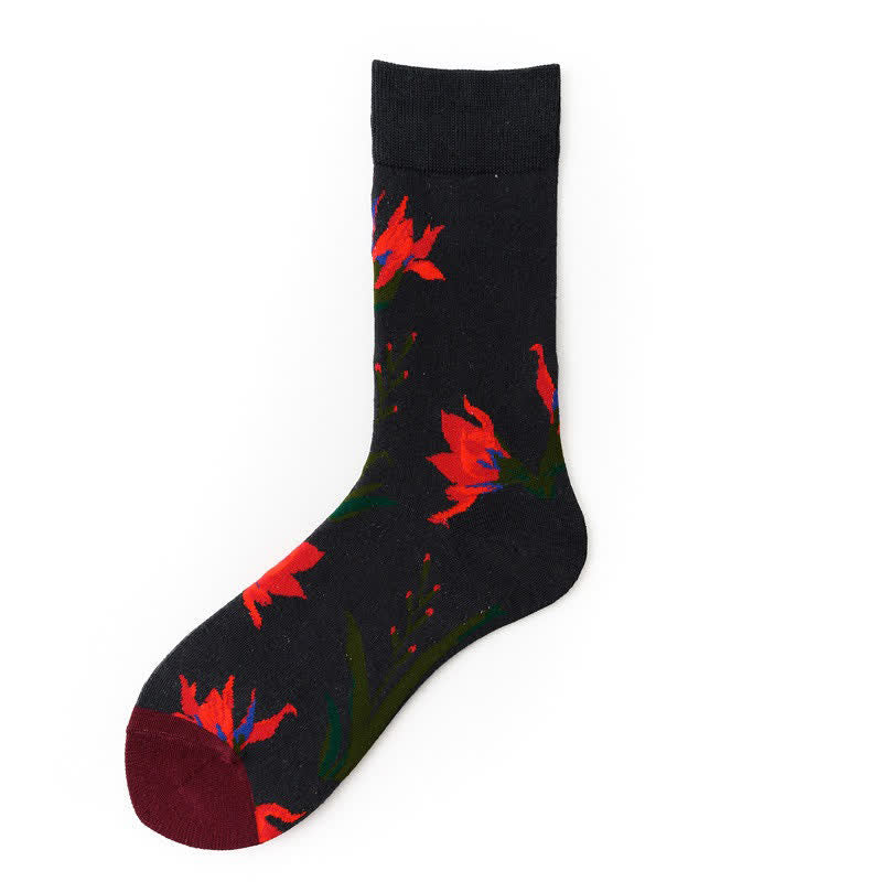 Plusock Floral Colorblock Quarter Socks(5 Pairs) - Black - EU36-43(US3-9) - image 2