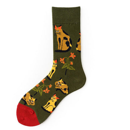 Plusock Floral Colorblock Quarter Socks(5 Pairs) - Army Green - EU36-43(US3-9) - image 4