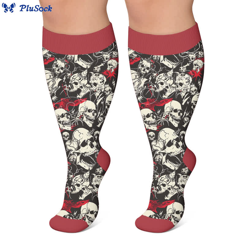 Plusock Plus Size Colorblock Skull Compression Socks - image 4