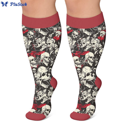 Plusock Plus Size Colorblock Skull Compression Socks - image 4
