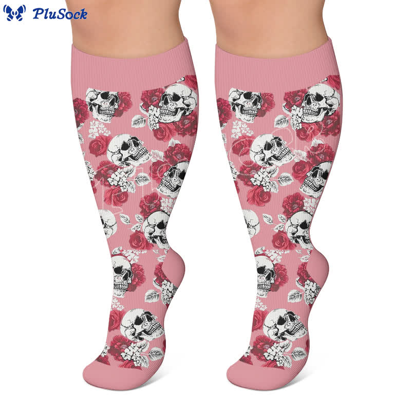 Plusock Plus Size Colorblock Skull Compression Socks - image 3