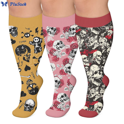Plusock Plus Size Colorblock Skull Compression Socks - image 0