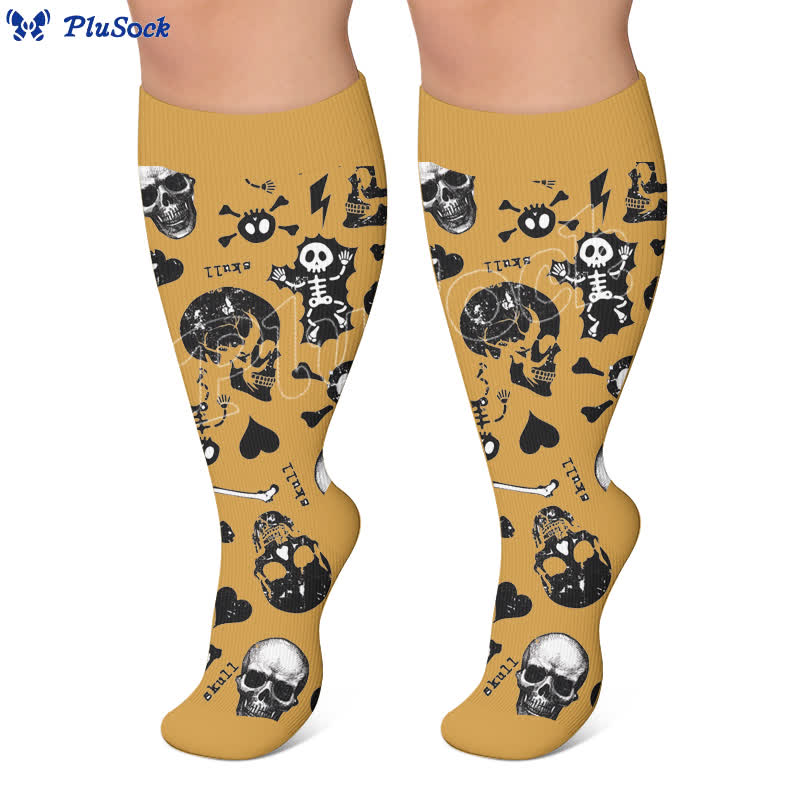 Plusock Plus Size Colorblock Skull Compression Socks - image 2