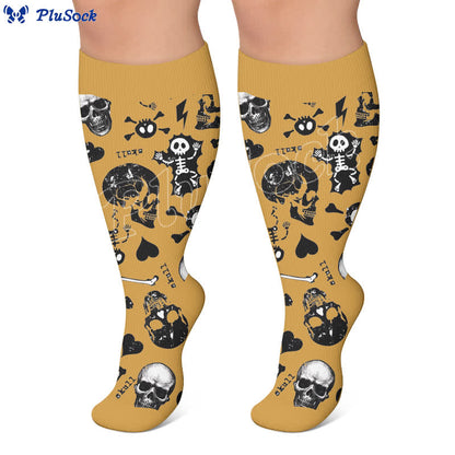 Plusock Plus Size Colorblock Skull Compression Socks - image 2
