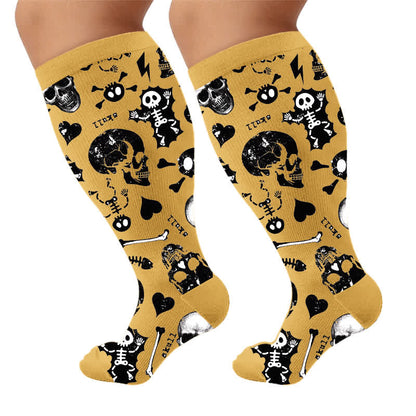 Plusock Plus Size Colorblock Skull Compression Socks - Yellow(1 Pair) - 4XL - image 5