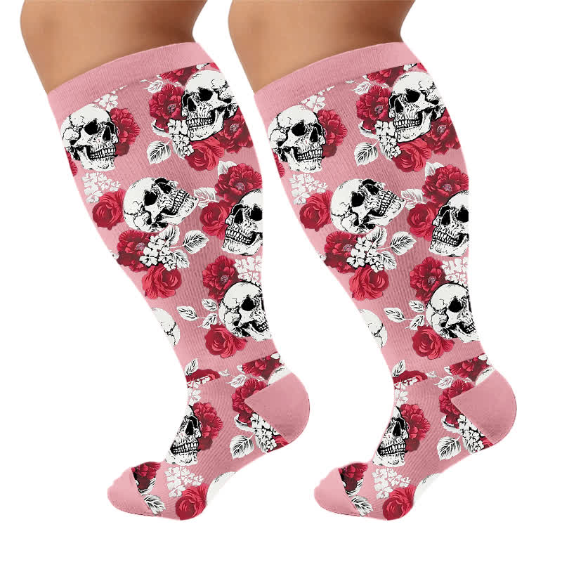 Plusock Plus Size Colorblock Skull Compression Socks - Pink(1 Pair) - 4XL - image 6