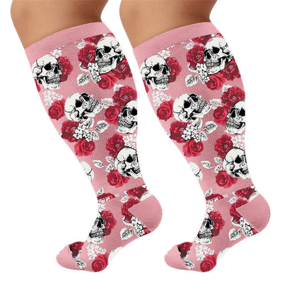 Plusock Plus Size Colorblock Skull Compression Socks - Pink(1 Pair) - 4XL - image 6