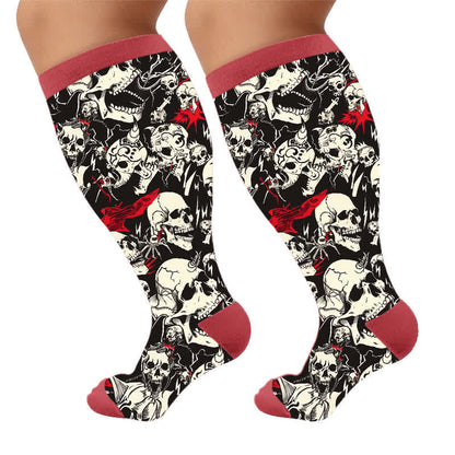 Plusock Plus Size Colorblock Skull Compression Socks - Red(1 Pair) - 4XL - image 7