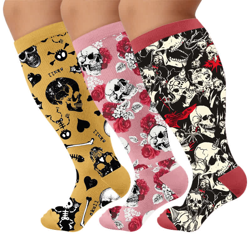Plusock Plus Size Colorblock Skull Compression Socks - Multicolor(3 Pairs) - 4XL - image 1