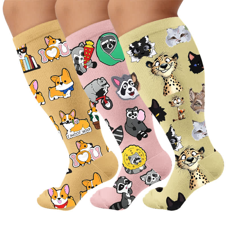 Plusock Plus Size Animal Medley Compression Socks - Multicolor(3 Pairs) - 4XL - image 1