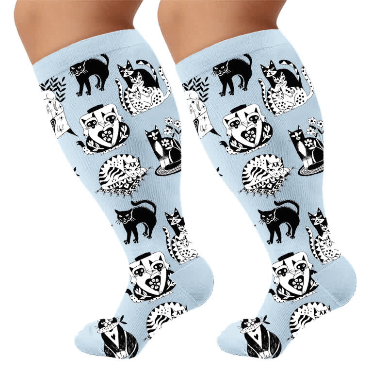 Plusock Plus Size Playful Kitty Compression Socks - Blue(1 Pair) - 4XL - image 5