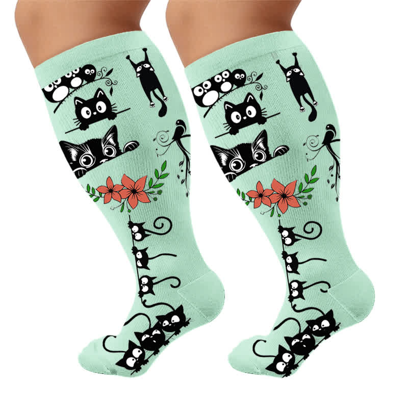 Plusock Plus Size Playful Kitty Compression Socks - Green(1 Pair) - 4XL - image 7