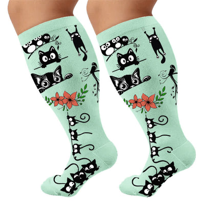 Plusock Plus Size Playful Kitty Compression Socks - Green(1 Pair) - 4XL - image 7