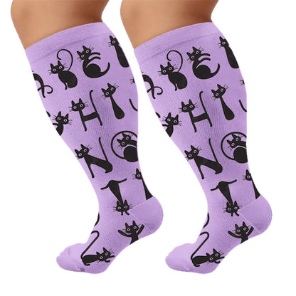 Plusock Plus Size Playful Kitty Compression Socks - Purple(1 Pair) - 4XL - image 6