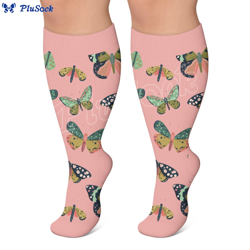 Plusock Plus Size Butterfly Garden Compression Socks - Pink(1 Pair) - 4XL - image 2