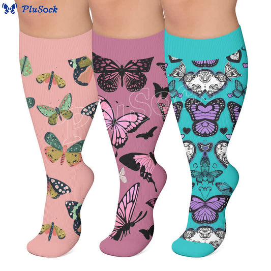 Plusock Plus Size Butterfly Garden Compression Socks - image 0