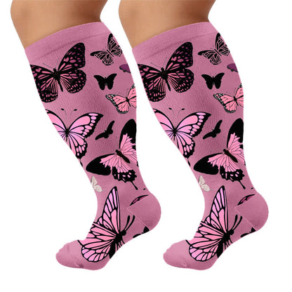 Plusock Plus Size Butterfly Garden Compression Socks - Red(1 Pair) - 4XL - image 6