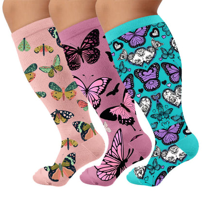 Plusock Plus Size Butterfly Garden Compression Socks - Multicolor(3 Pairs) - 4XL - image 1