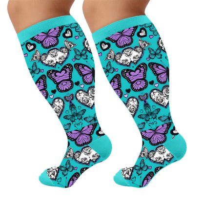 Plusock Plus Size Butterfly Garden Compression Socks - Blue(1 Pair) - 4XL - image 7