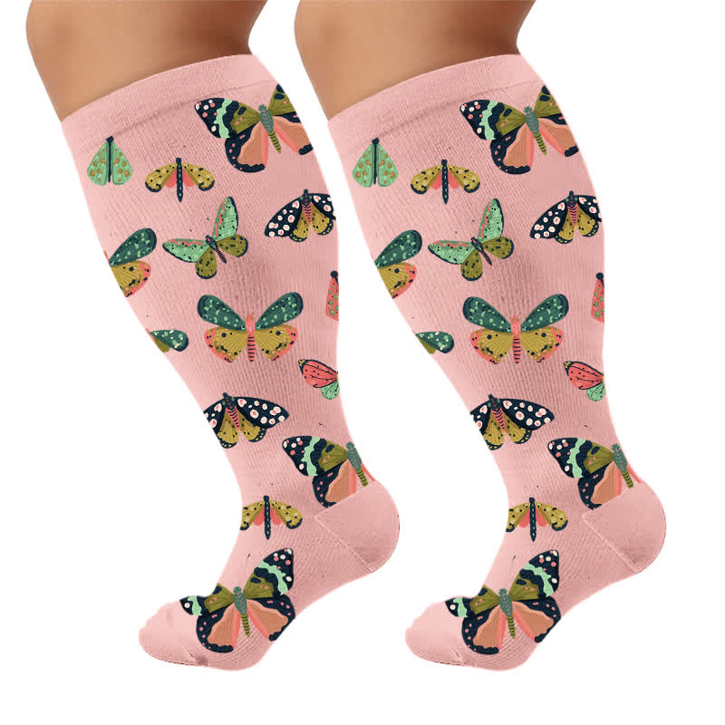 Plusock Plus Size Butterfly Garden Compression Socks - Pink(1 Pair) - 3XL - image 5