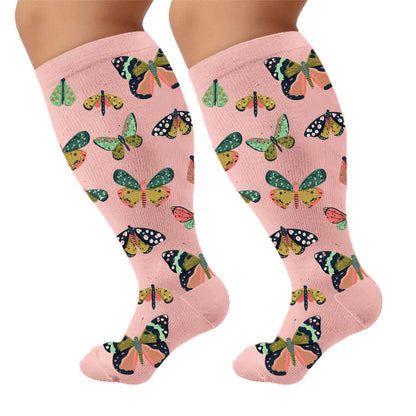 Plusock Plus Size Butterfly Garden Compression Socks - Pink(1 Pair) - 3XL - image 5