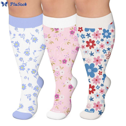 Plusock Plus Size Pink Floral Compression Socks - image 0