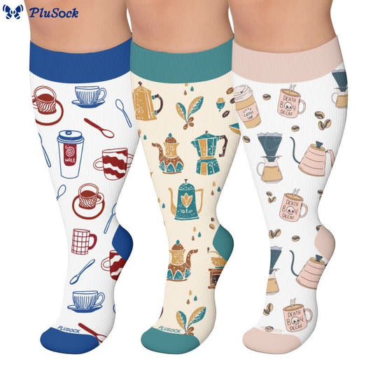 Plusock Plus Size Coffee Print Compression Socks - image 0