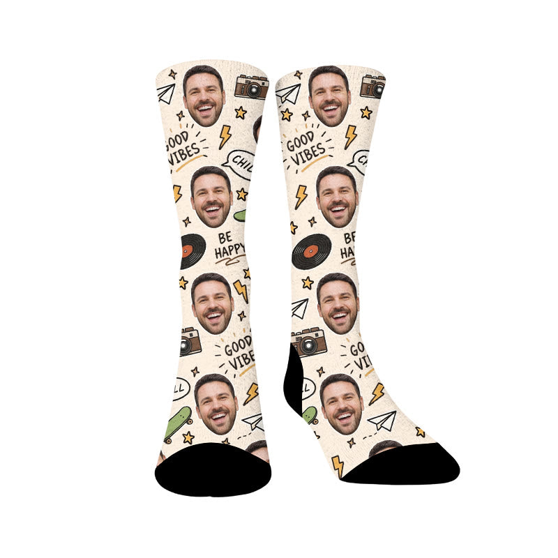 Plusock Good Vibes Pattern Custom Face Socks - Sample - EU37-44(US4-10) - image 1