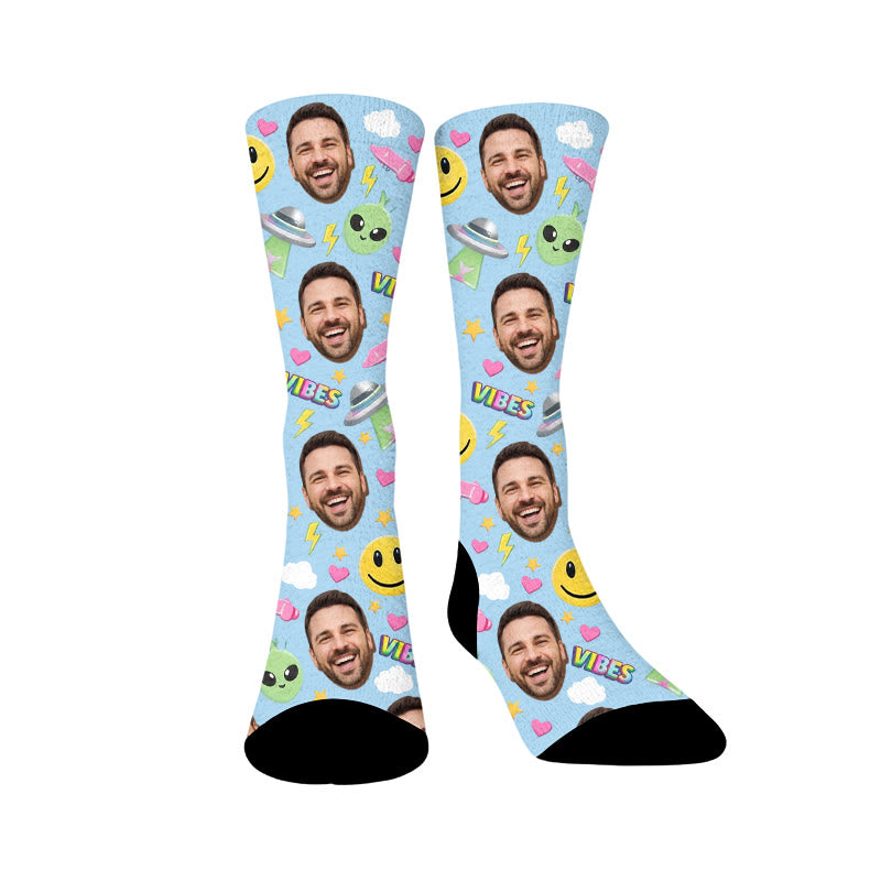 Plusock Alien Pattern Custom Face Socks - Sample - EU37-44(US4-10) - image 1