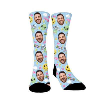 Plusock Alien Pattern Custom Face Socks - Sample - EU37-44(US4-10) - image 1