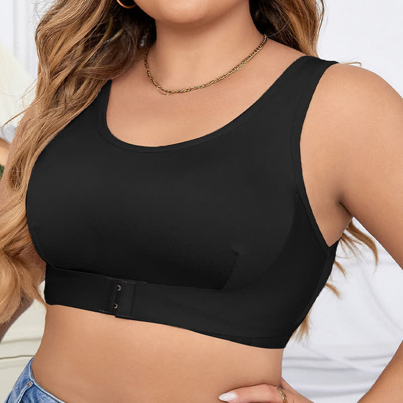 Plusock Front Closure Sport Wireless Bra - Black - 4XL - image 0