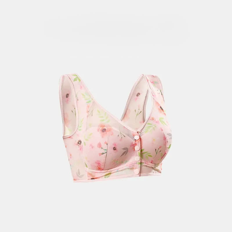Plusock Floral Front Closure Wireless Bra - Pink - 6L - image 1