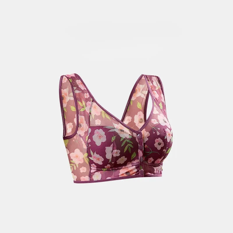 Plusock Floral Front Closure Wireless Bra - Purple - 6L - image 2
