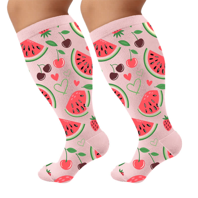 Plusock Plus Size Fruit Compression Socks - Pink(1 Pair) - 4XL - image 6