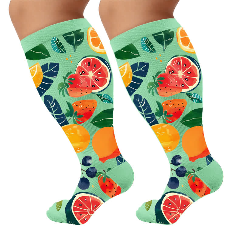 Plusock Plus Size Fruit Compression Socks - Green(1 Pair) - 4XL - image 7