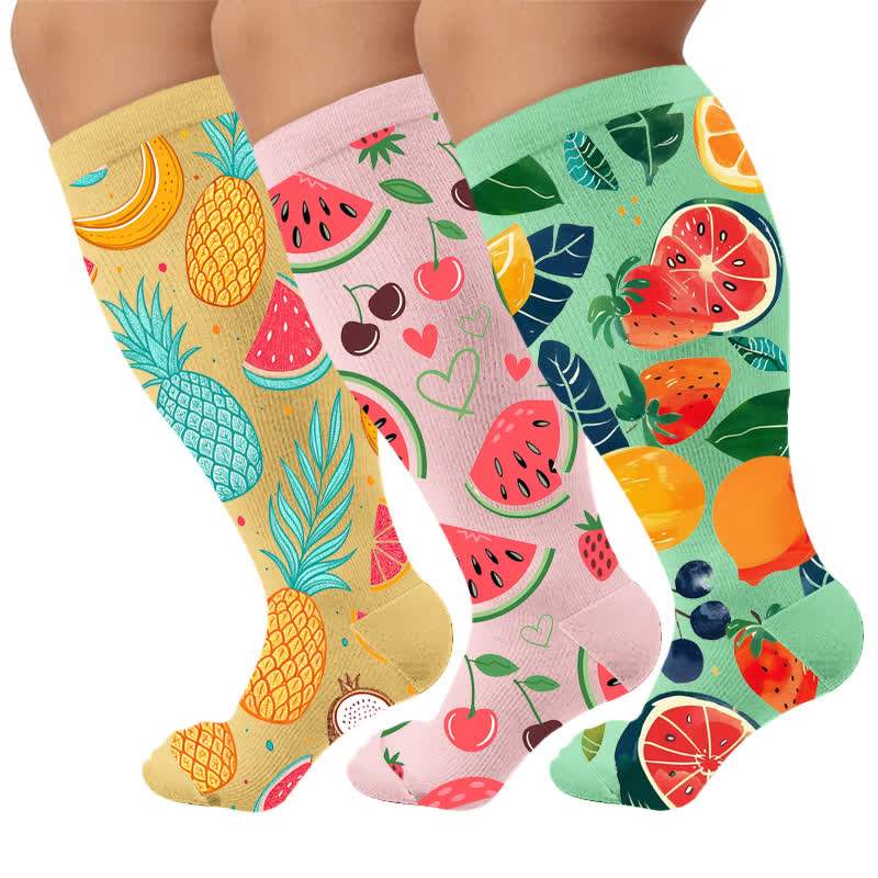 Plusock Plus Size Fruit Compression Socks - Multicolor(3 Pairs) - 4XL - image 1