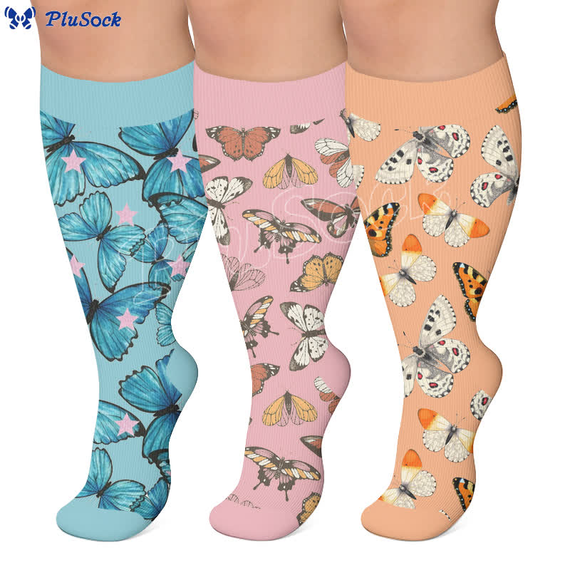 Plusock Plus Size Colorful Butterfly Compression Socks - image 0