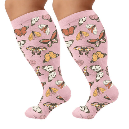 Plusock Plus Size Colorful Butterfly Compression Socks - Pink(1 Pair) - 4XL - image 6
