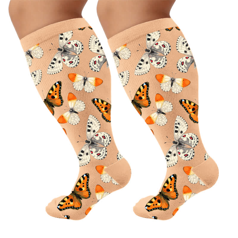 Plusock Plus Size Colorful Butterfly Compression Socks - Apricot(1 Pair) - 4XL - image 7