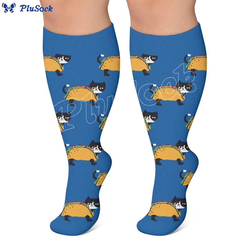 Plusock Plus Size Cat Food Print Compression Socks - image 2
