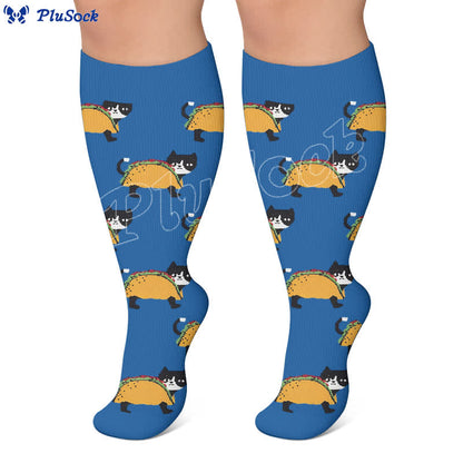Plusock Plus Size Cat Food Print Compression Socks - image 2