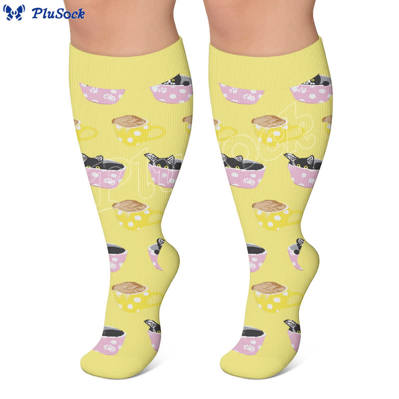 Plusock Plus Size Cat Food Print Compression Socks - image 4